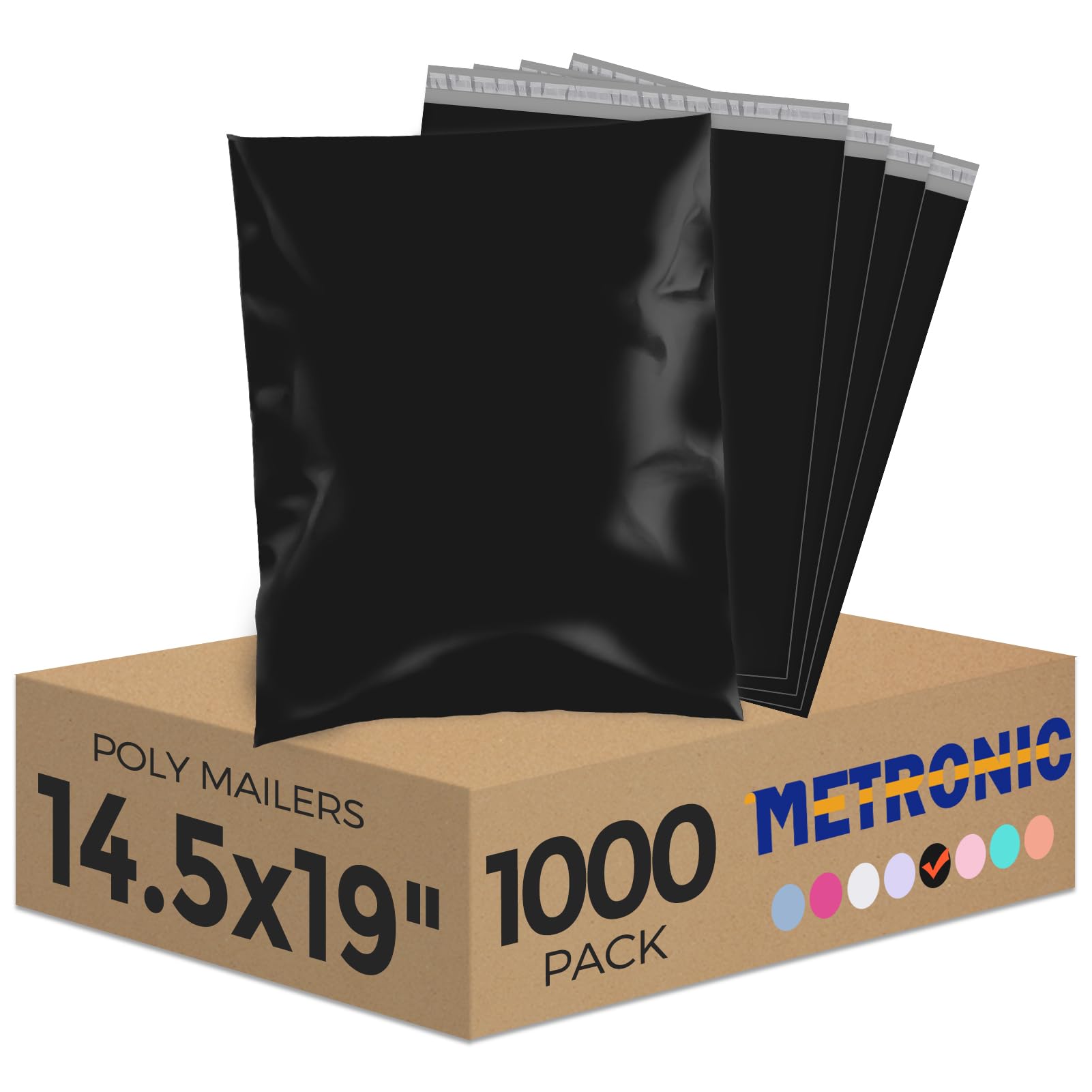 Metronic 1000PC Poly Mailers 14.5x19, Sturdy Shipping Bags for Small Business, Waterproof Mailers Poly Bags, Strong Adhesive Shipping Envelopes for Clothing, Efficient Mailing Envelopes in Black