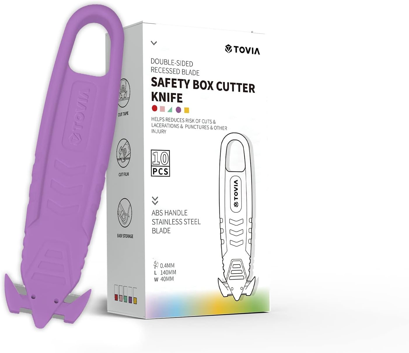 T TOVIA Film Slitter Safety Knife Box Cutter, 10 pcs Purple Utility