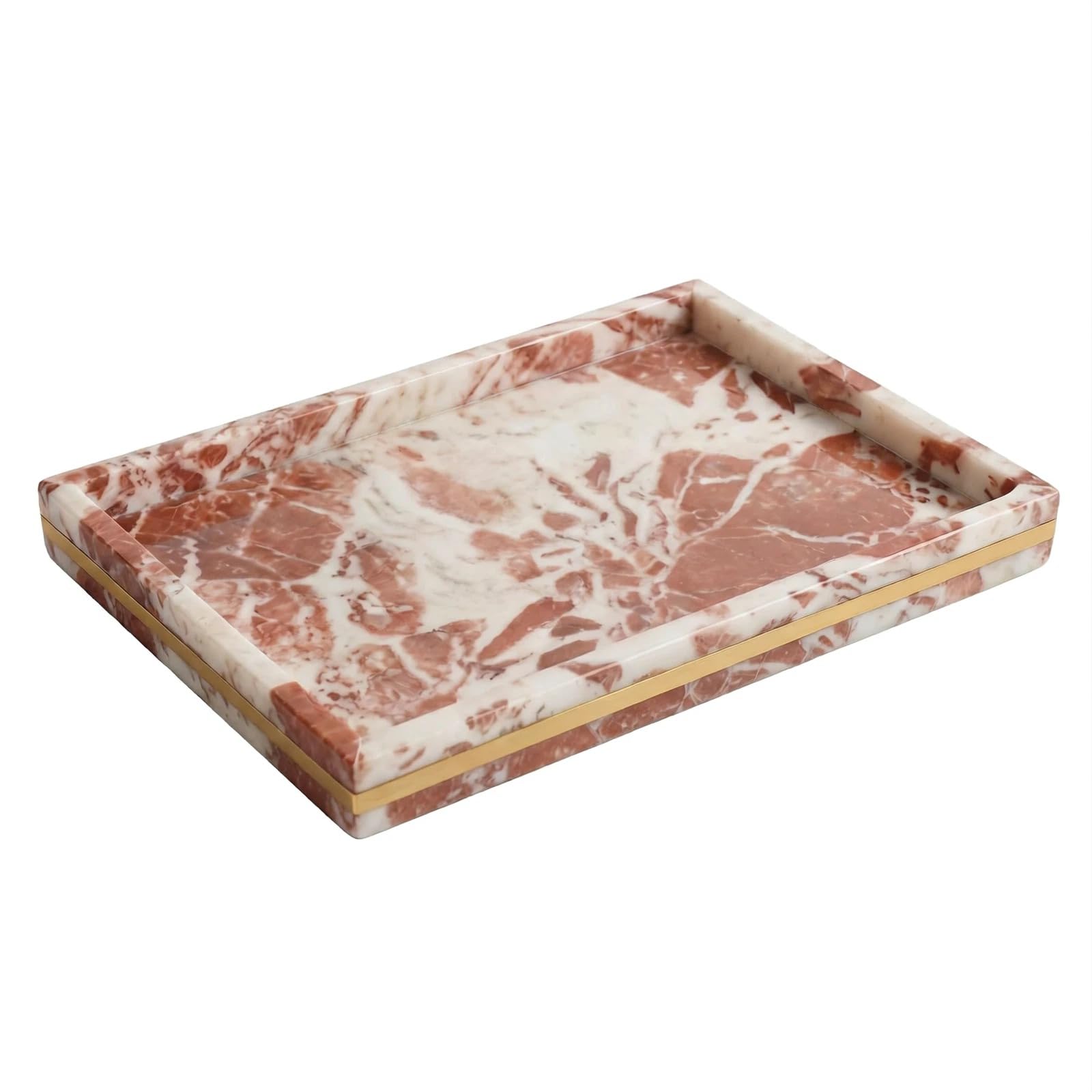 Plateau en marbre rouge et laiton chic pour une deco raffinee