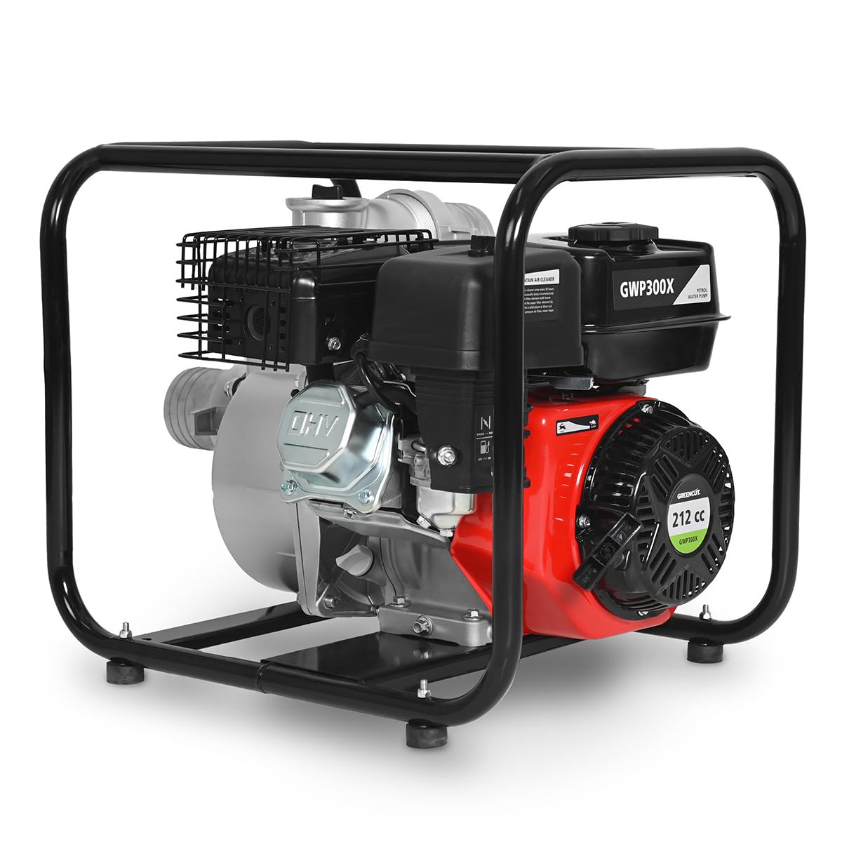 Motobomba de Agua Potente motor 4T 6.5CV, Ideal para Riego, Drenaje, Trasvase y Pozos, Caudal de 58.000L/H, altura aspiración 7,5m, impulsión 30m, arranque por cable Easy start.