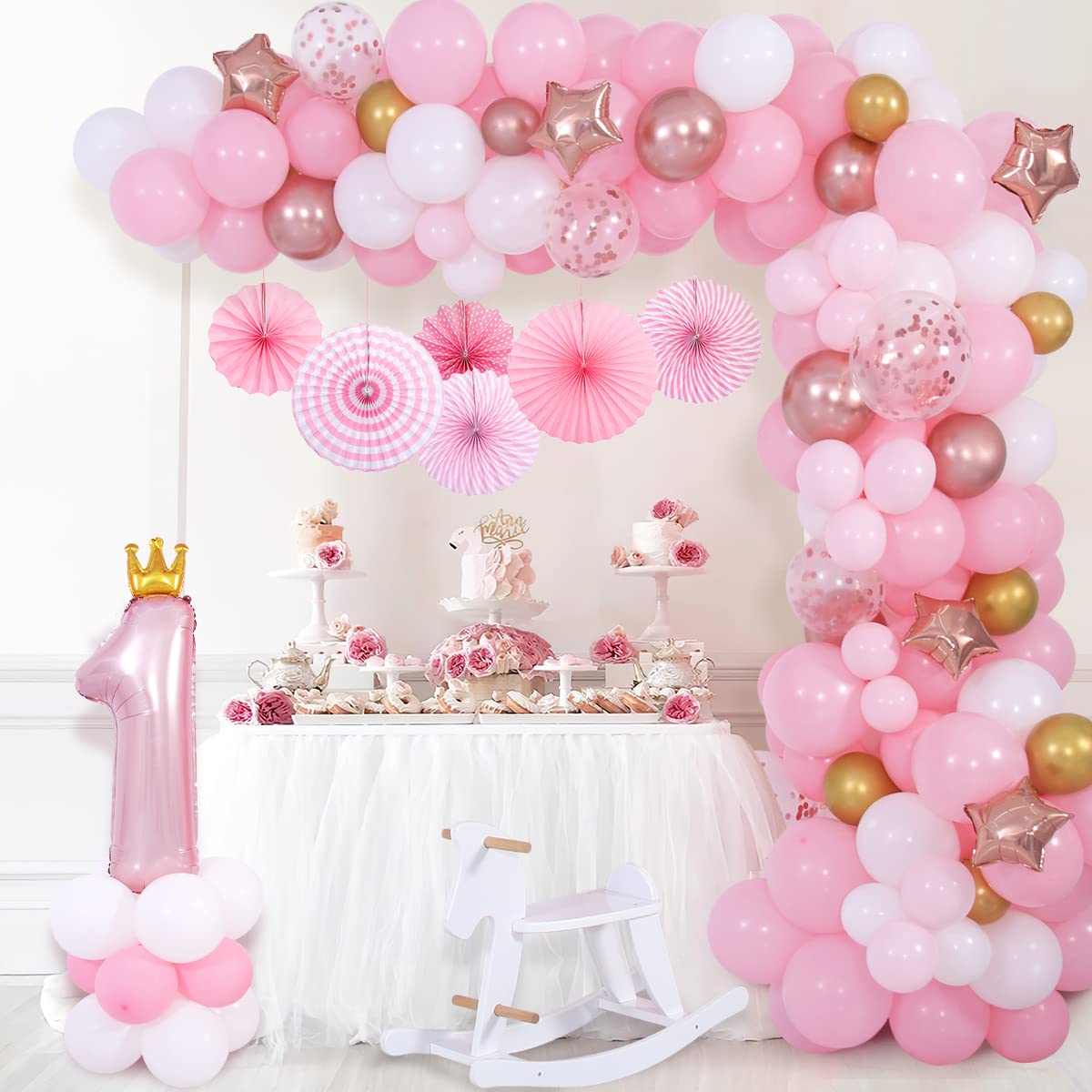 Buy 1st Birthday Decorations for Girls, Pink Balloon Arch Kit, Hanging