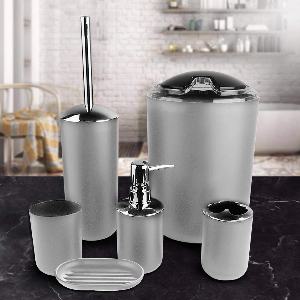 Ejoyous Conjunto DE BAÑO DE 6 Piezas Accesorios de baño Porta dispensador de jabón WC Cepillo BAÑO Accesorios(Gris)
