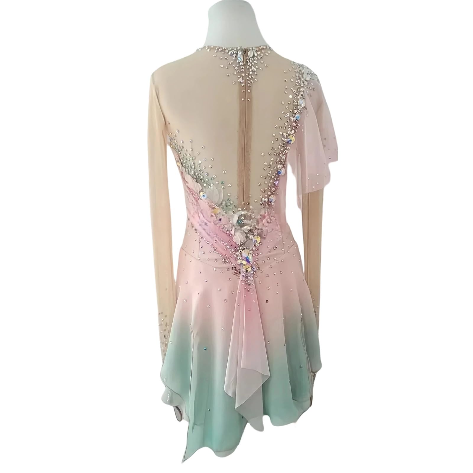 Women's Shiny Rhinestones Figure Skating Dress, Girl's High Elasticity Sparkly Ice Skating Dress for Performance(Large)