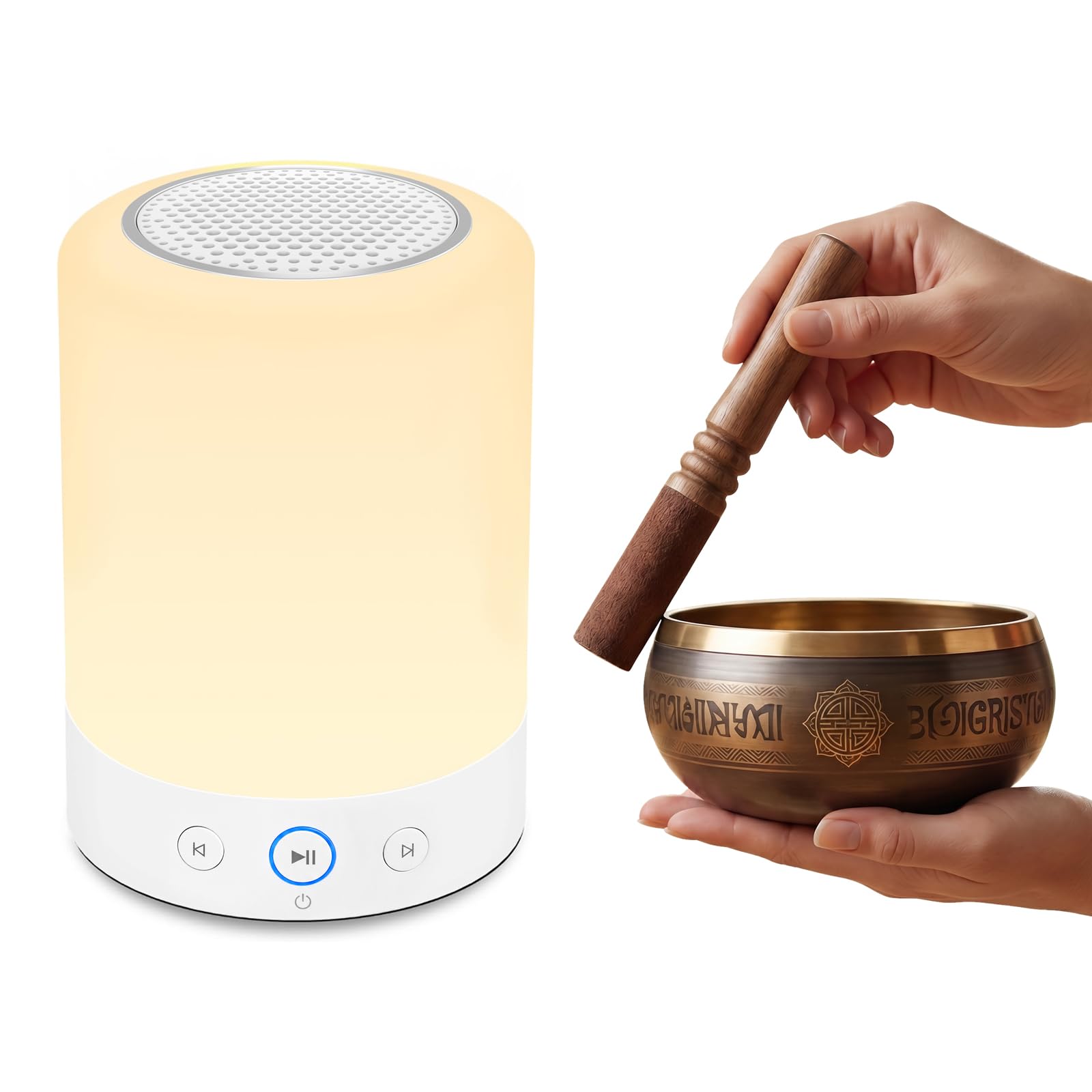 Kipcush Ciotola per meditazione tibetana automatica - portatile, ricaricabile, con 9 suoni, luce notturna e timer vocale per yoga, sonno, chakra e antistress