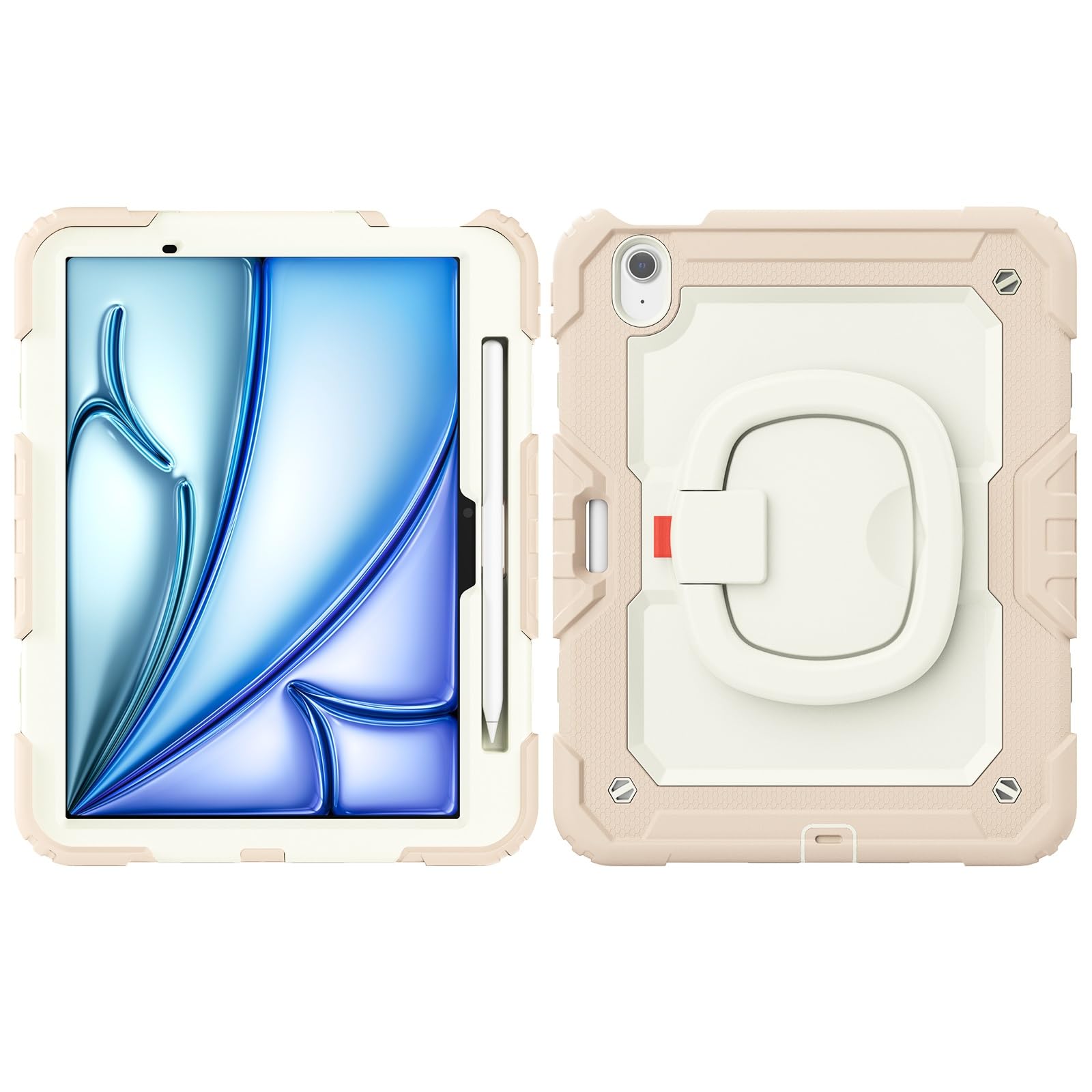 Kompatybilne z iPad Air 11 cali (M3) 2025 etui uchwytem na ołówek i ochraniaczem ekranu, pełne ochronne obrotowym silikonowym(Rose Gold)