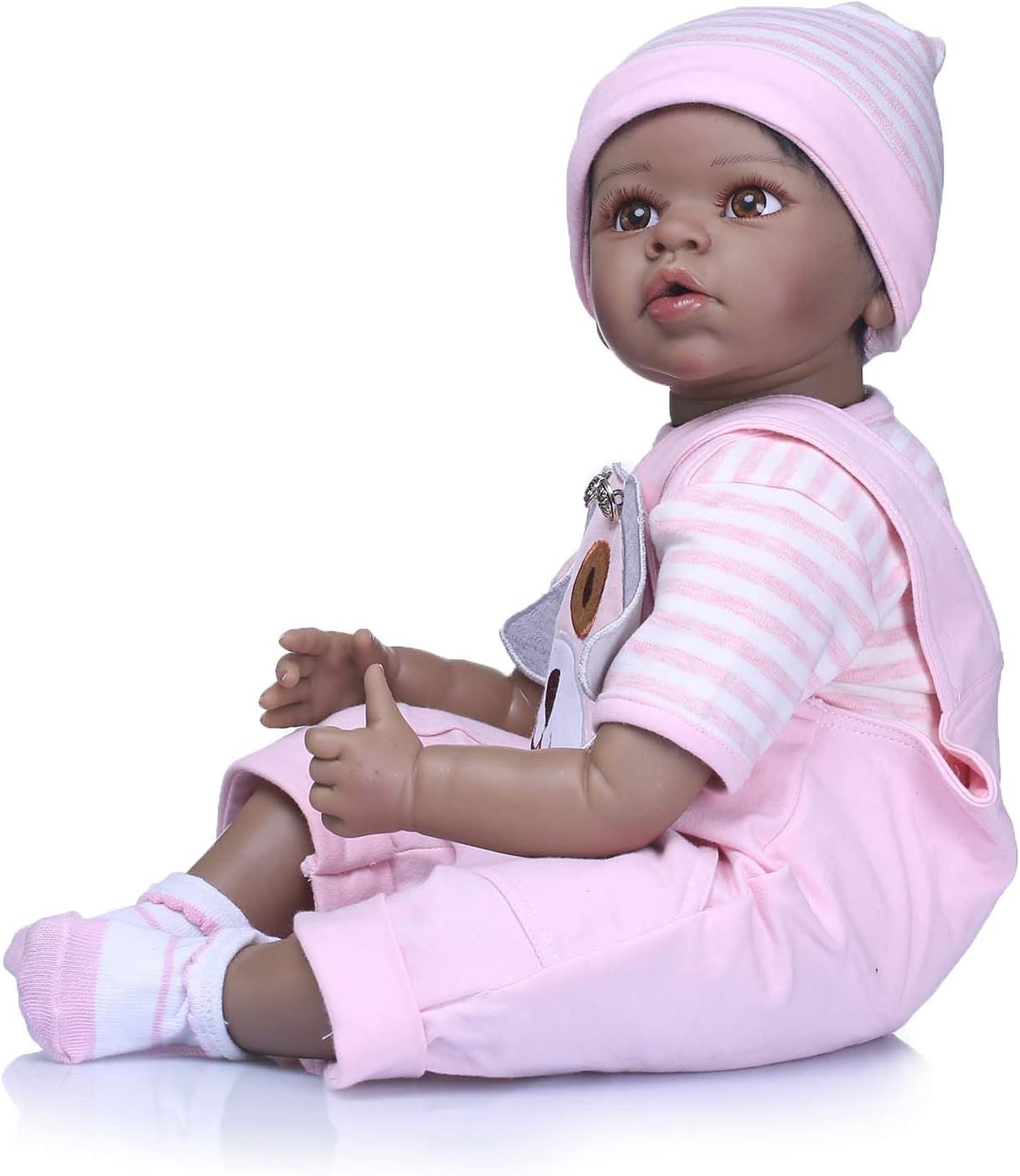 iCradle Real Life 22 inch 55cm Reborn Baby Girl Dolls Nurturing Soft Silicone Realistic Looking Newborn Dolls Black Skin Indian African Style Baby Doll Toy for Ages 3+