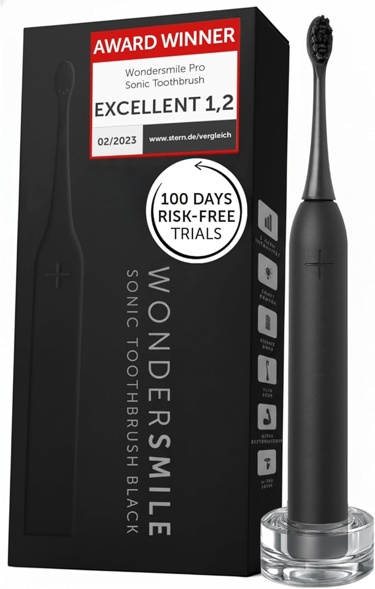 Wondersmile Sonic Toothbrush PRO - Test Winner 2026* -100 Days Risk-Free Test - Electric Toothbrush with 4 Cleaning Programmes - 60-Day Power Battery with Smart Brush Head (Ultimate Black)