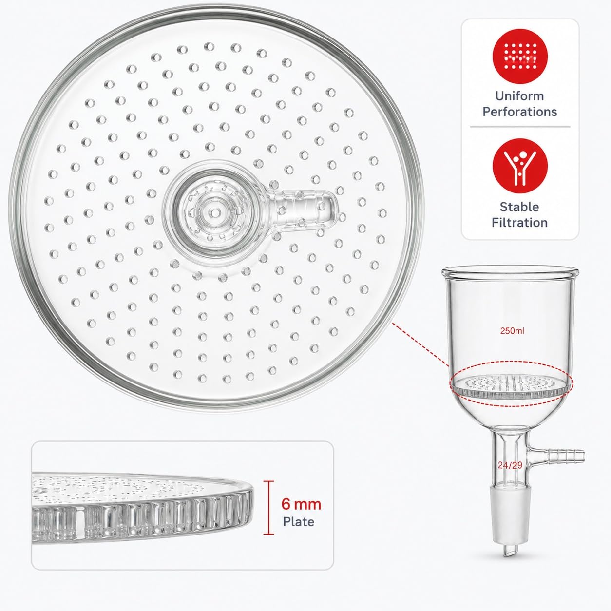 Büchnertrichter mit Poröser Glasplatte Borosilikatglas Vakuum Labor-19/26# 1000ml