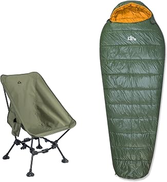 iClimb 1 3M Thinsulate Insulation Sleeping Bag and 1 Two-Heights Light Compact Anti-Sinking Chair, Ultralight Compact for Adults Outdoor Camping Backpacking Hiking