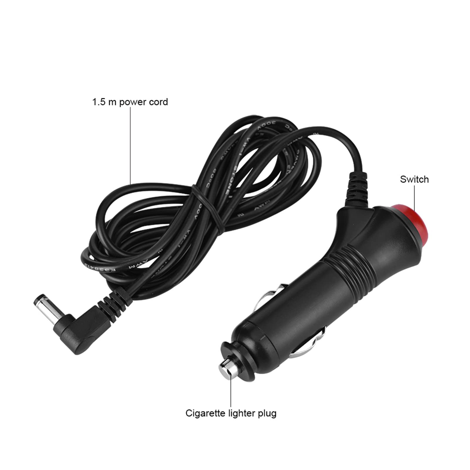 Cavo Adattatore per Caricabatterie per Accendisigari da 12 V Spina da 5,5 X 2,1 Mm con Interruttore e Indicatore Luminoso Custodia in ABS Resistente Lunghezza 1, M per Accessori per Auto