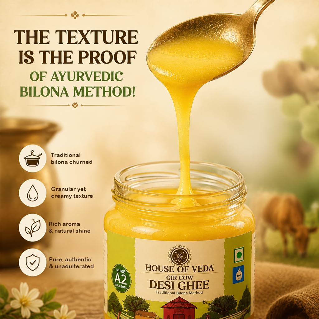 A2 Gir Cow Desi Ghee, 500 ml, prodotto con latte puro A2, metodo tradizionale Bilona