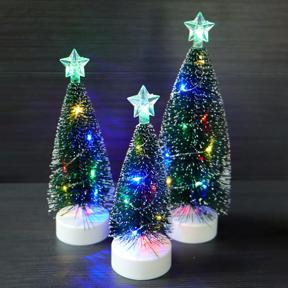 Mini Christmas Tree, 3PCS Small Christmas Tree with Lights and Ornaments, Table Top Christmas Tree for Christmas, Party, Birthday, Proposal Confession, Wedding, Church, Home Decoration (c)