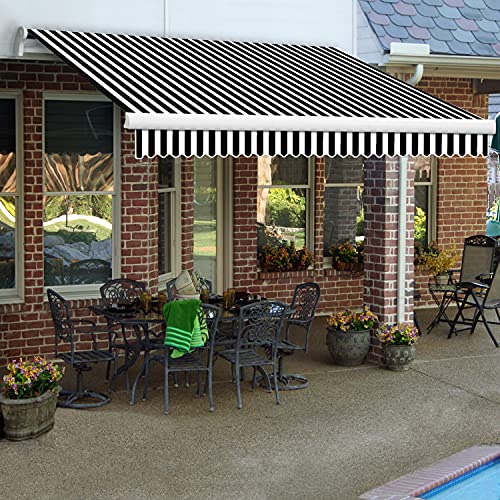 Awntech 8'X6.5' Maui Manual Patio Retractable Awning Outdoor Canopy Sun Shade Without Aluminum Protective Hood, Black And White Stripe #TOP1