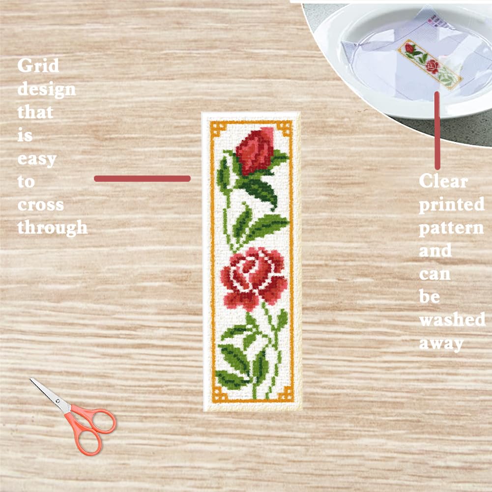 FREEBLOSS 6 Set Cross Stitch Bookmark Kit Cross Stitch Kit Vine Flowers Stamped Cross Stitch Bookmark with English Instruction Cross Stitch Kits for Adults DIY Bookmark Kit 8.7''x3.15'' - Image 3