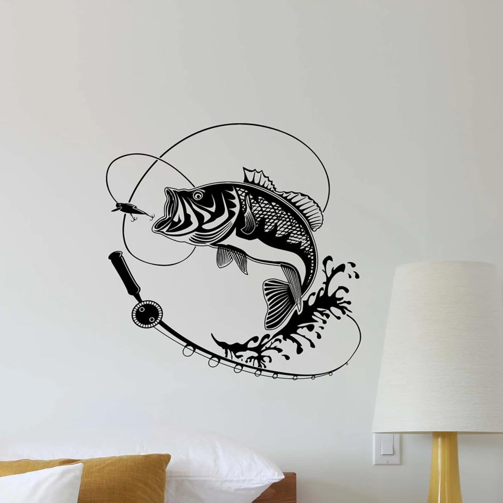 Youousi Black Vinyl Wall Decals For Outdoor Fishing Enthusiasts, Fishing Hooks And Rods; Fisherman's Gifts; Wall Art Decals For Family Bedrooms, Living Rooms, And Children's Rooms.