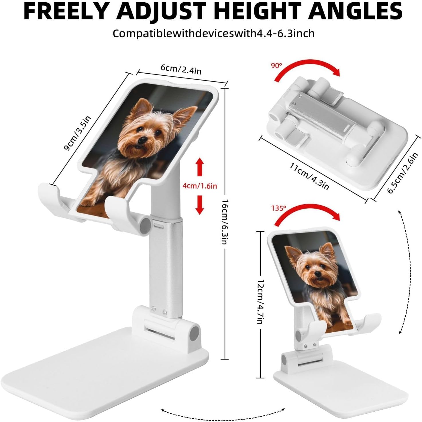 Foldable Phone Stand for Desk Angle Height Adjustable Folding Cell Phone Holder Cute Pet Yorkie Desktop Phone Stand Portable Cellphone Stand for Smartphones image 2