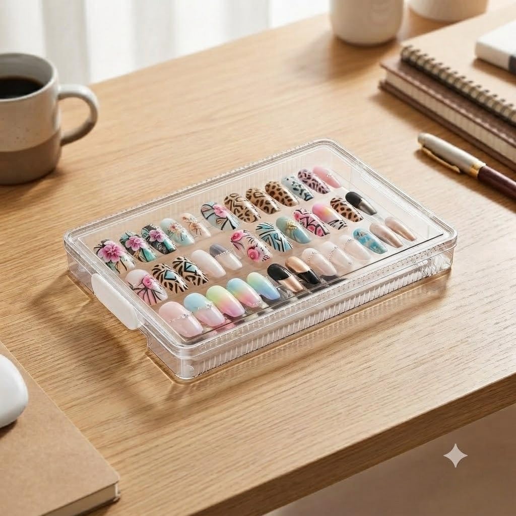 SAJANI Clear Press-On Nail Organizer Case, Large Capacity Storage Box For Artificial Nail Tips With Snap Lock Lid, Transparent Display Container For Nail Art Salon And Home Use-image-6