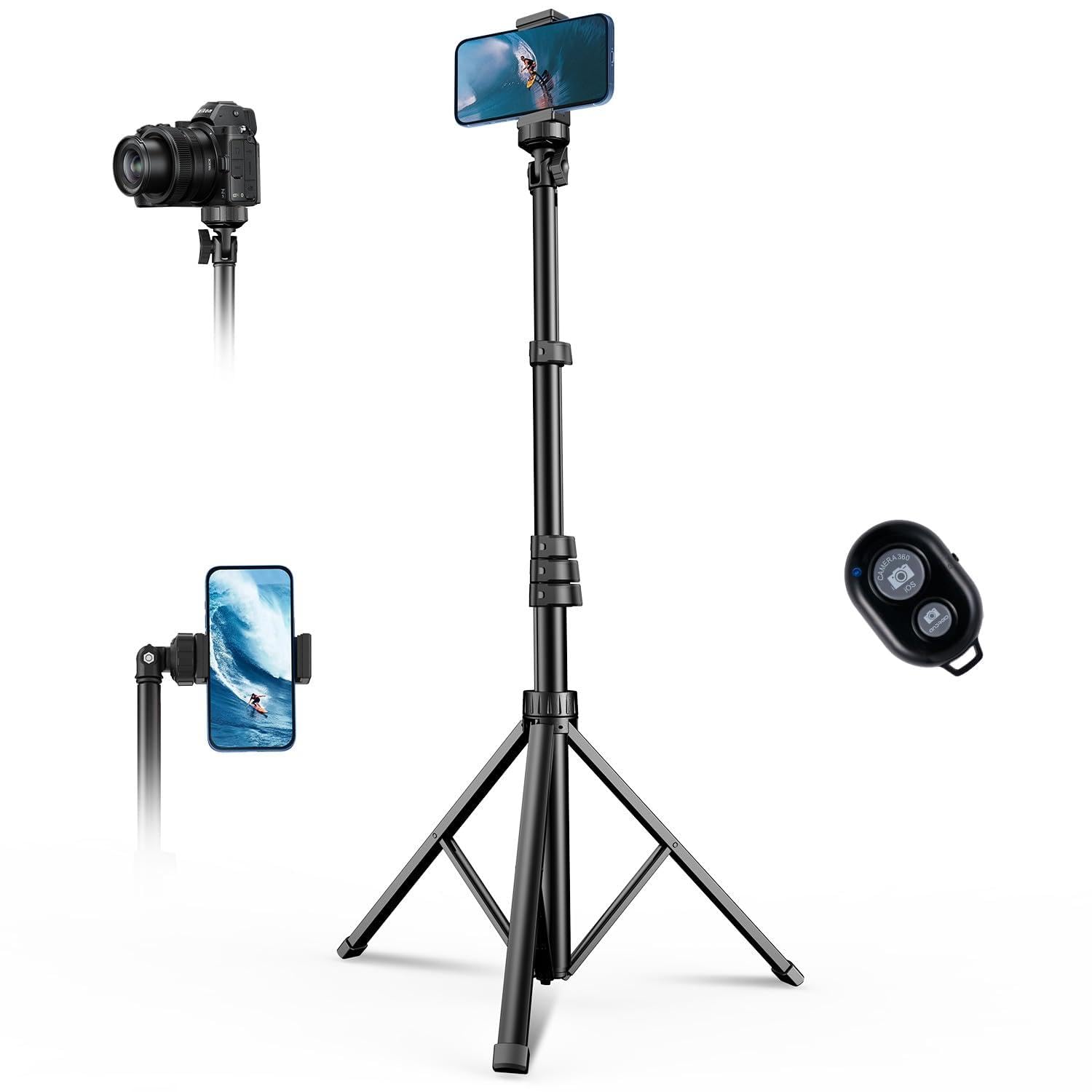 67" Phone Tripod, MIIASI Extendable Tripod for iPhone, Selfie Stick with Remote and Phone Holder, Compatible with iPhone/Android/Camera, Light Stand