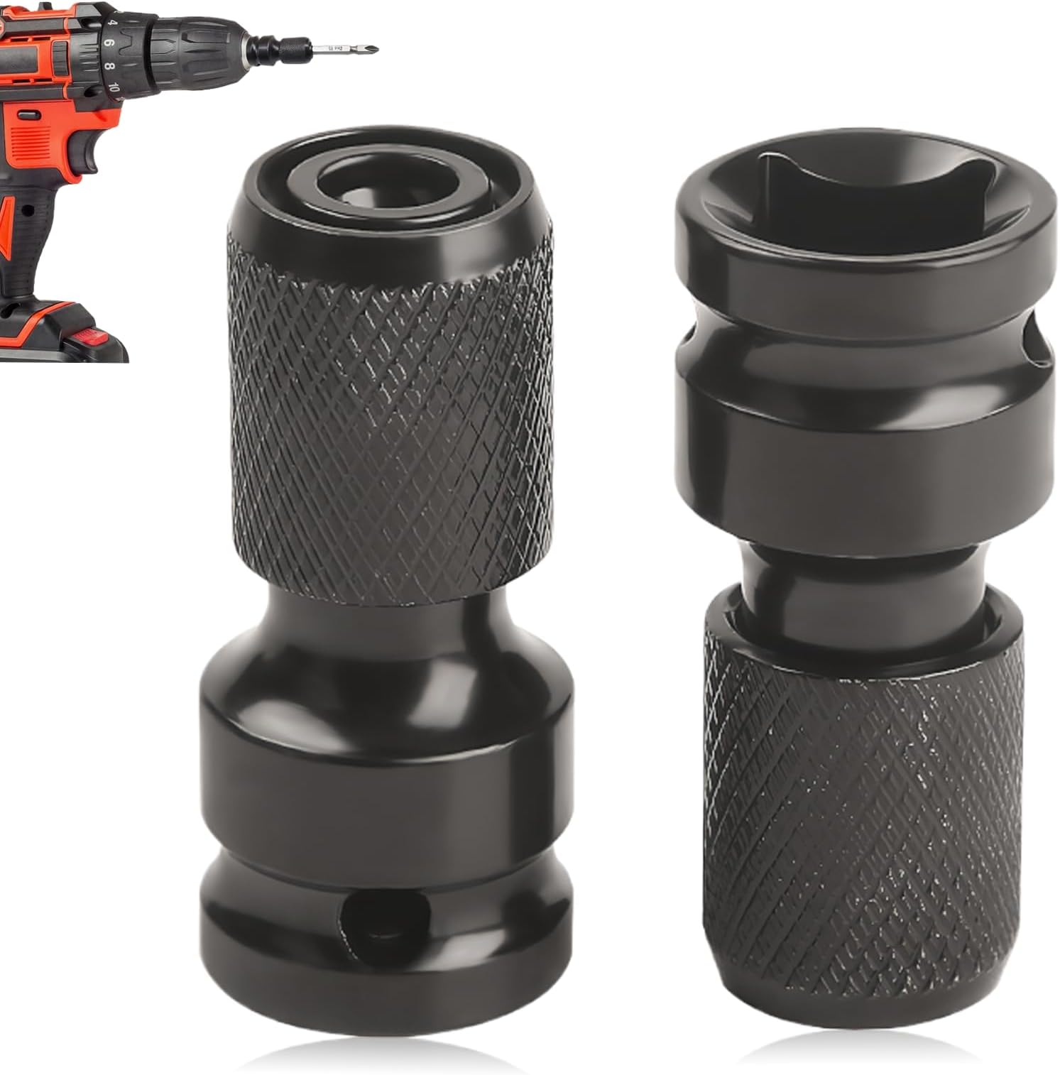 2 Pack 1/2 Square Drive to 1/4 Hex Shank Socket 32mm, Chrome Vanadium Steel Wrench Accessory, Impact Driver Socket Adapter for Impact Ratchet Wrench and Screwdriver Bit Holding