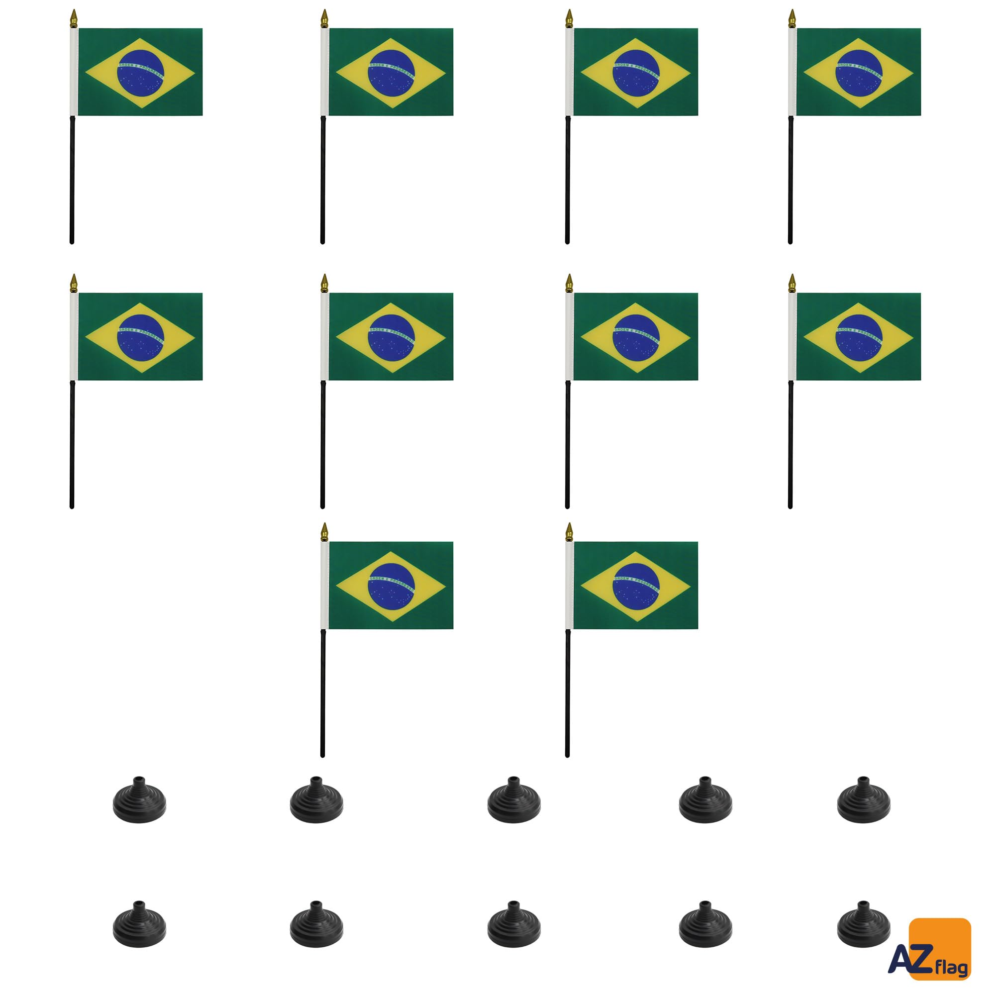 AZ FLAG Set 10 mini bandiere brasiliane da tavolo 15x10 cm poliestere asta dorata