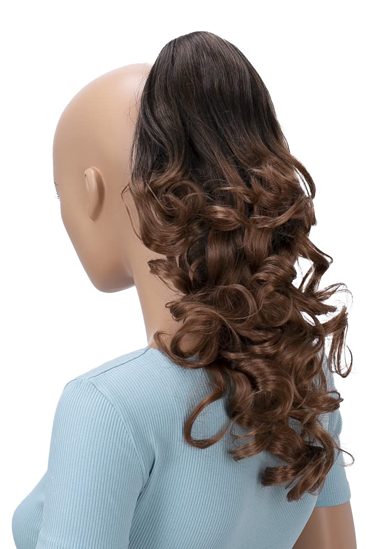 CAISHA by PRETTYSHOP 16" Hairpiece Ponytail Clip On Extension Voluminous Wavy Ombré Brown Mix H144