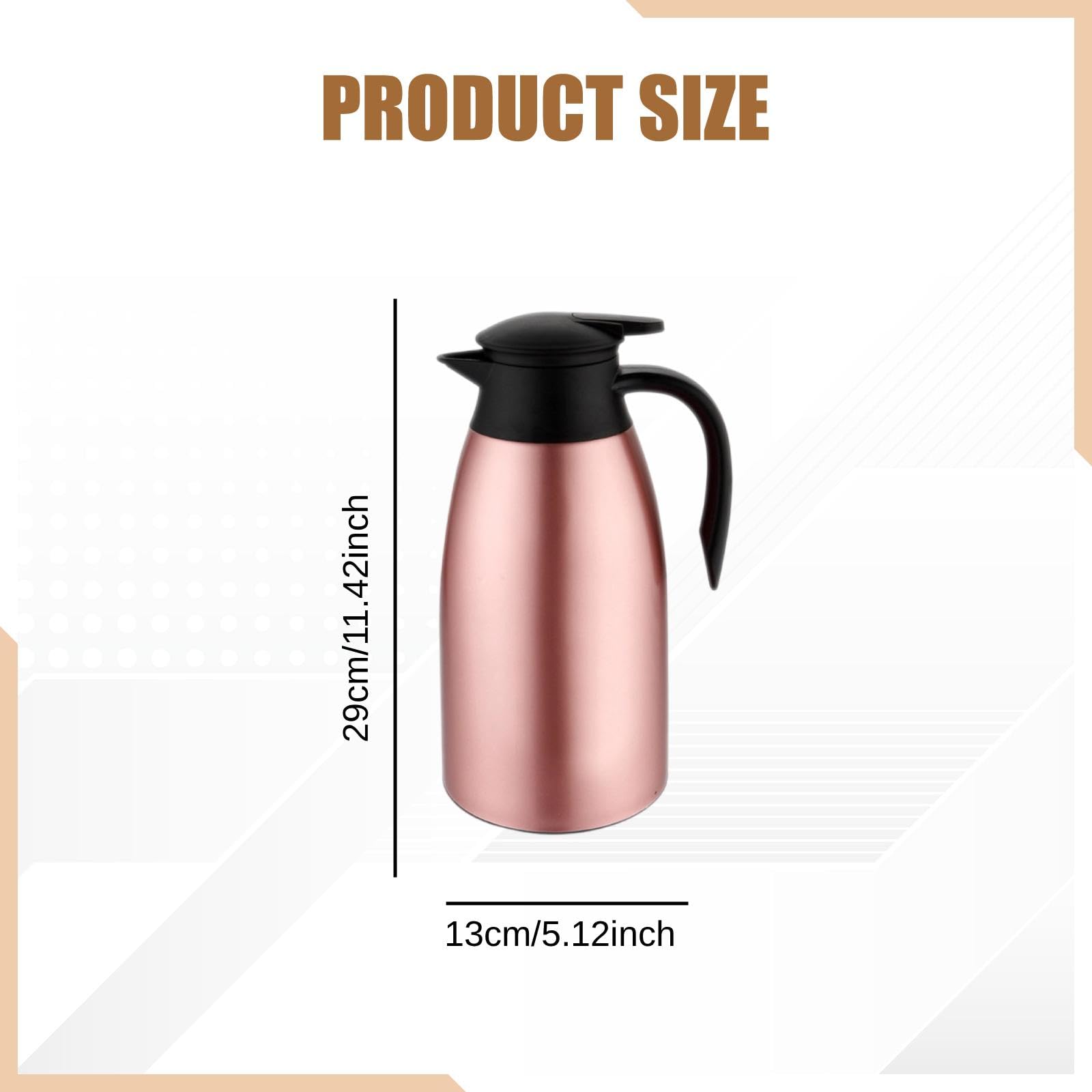Caraffa Termica in Acciaio Inox per caffè E tè, Dispenser di Bevande in Silicone con 24 Ore, Ideale per Ufficio E Casa, Oro Rosa