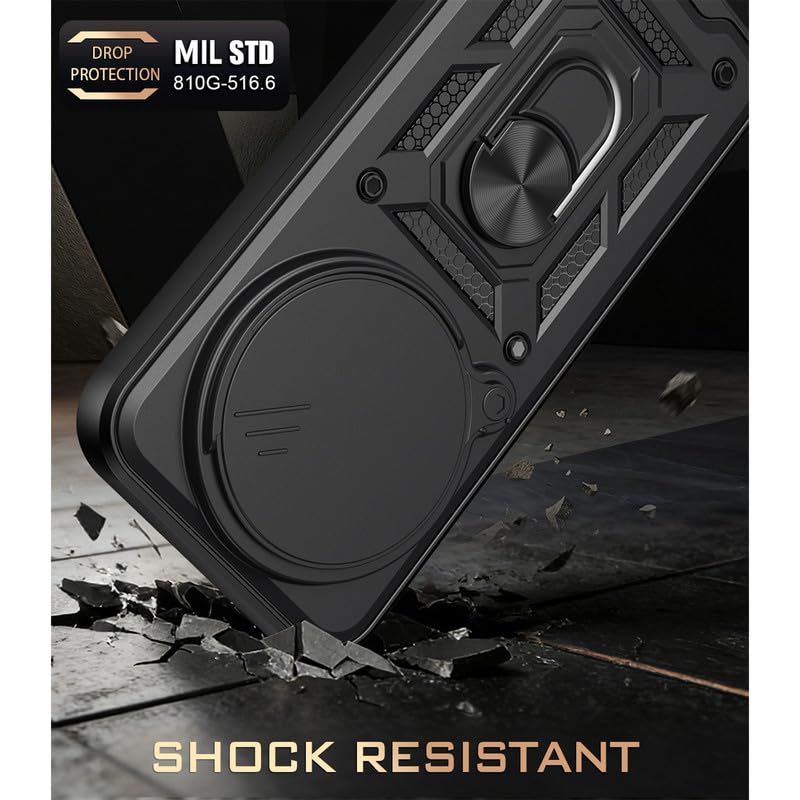 Image of Shockproof Back Case Cover for Oppo Find X9 Ultra 5G, Shockproof Oppo Find X9 Ultra Back Cover, Ring Case with Kickstand and Camera Protection Shutter - Black