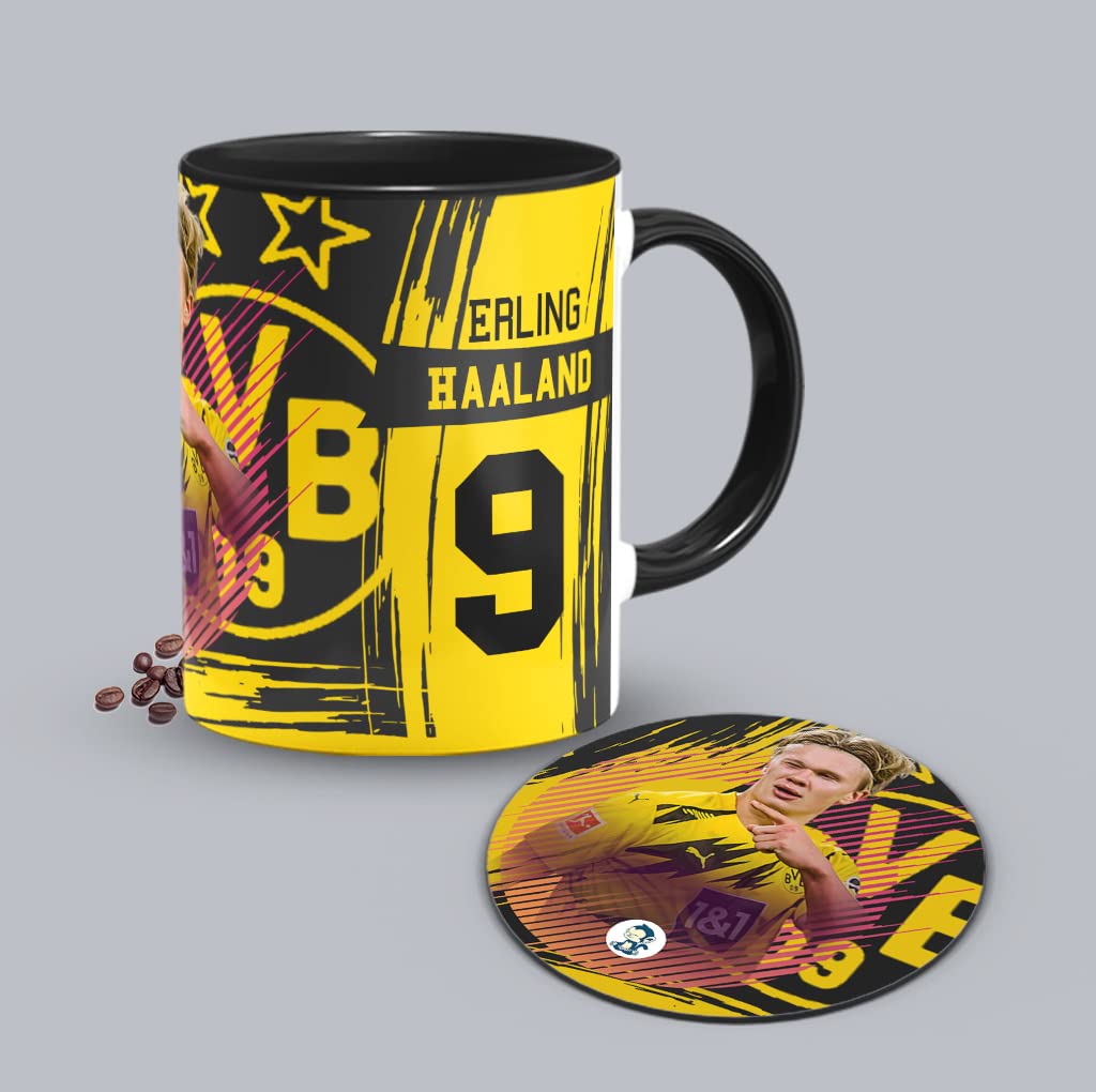 Haaland Best Wish Printed White Mug with Coaster Combo | BVB Coffee Mug 11oz | Milk Mug This Mug is Microwave and Dishwasher Safe 330ml | TEAMUG-151