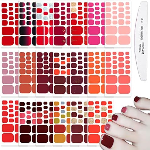 WOKOTO 20 Sheets 440pcs Red Nail Stickers for Toes Nails Full Nail Wraps for Women Solid Color Nail Polish Strips Red Nail Gel Strips for Toenails Press On Nail Polish Stickers Gel Nail Stickers Kit