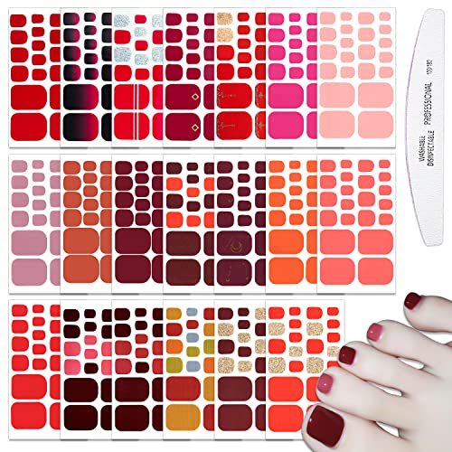 Wokoto 20 Sheets 440Pcs Red Nail Stickers For Toes Nails Full Nail Wraps For Women Solid Color Nail Polish Strips Red Nail Gel Strips For Toenails Press On Nail Polish Stickers Gel Nail Stickers Kit #TOP13