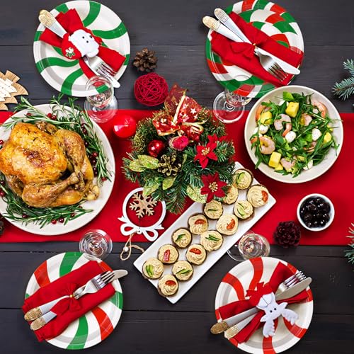 Image of Fourluoo 96 Pcs Christmas Paper Plates Disposable Red and Green Candy Christmas Dinner Plates for Xmas Birthday Party Decoration Supplies