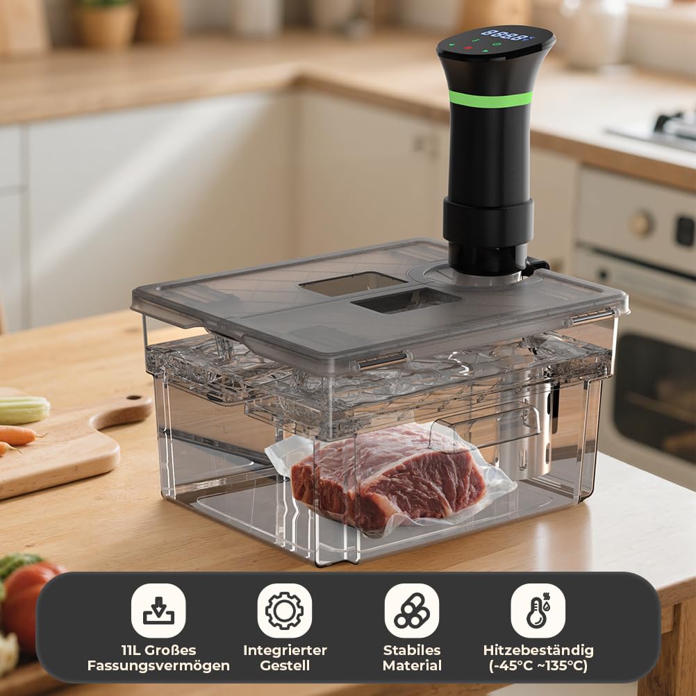 Sous Vide Behälter mit Deckel und eingebautem Rost 11L Grau Doppeltür-Design Sous Vide Topf für die meisten Sous Vide Garer