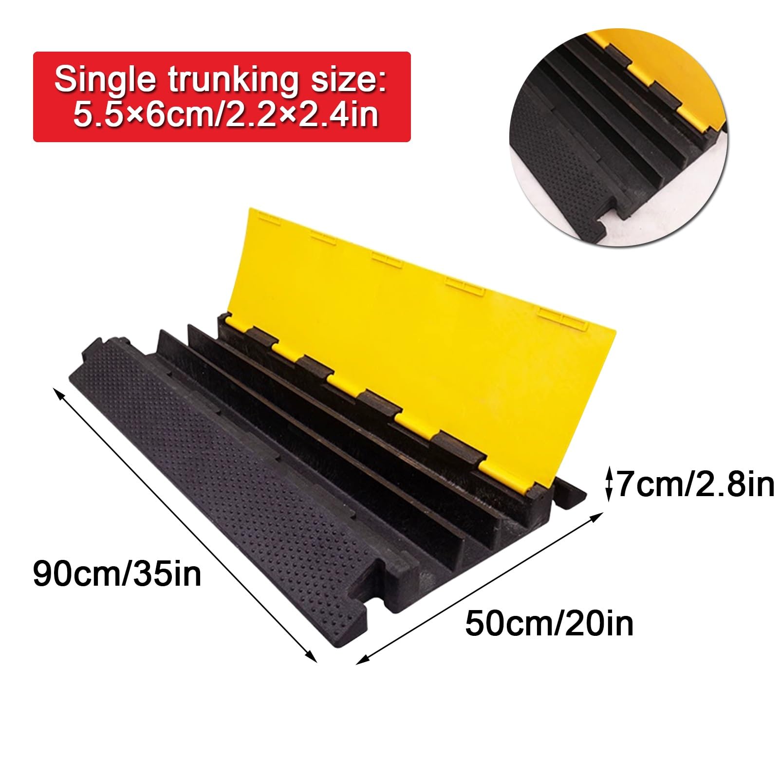 Canaleta Cables Suelo, Pasacables de Suelos, 3 Canales, Fabricados en Material de Caucho + PVC, Capacidad de Carga 2t