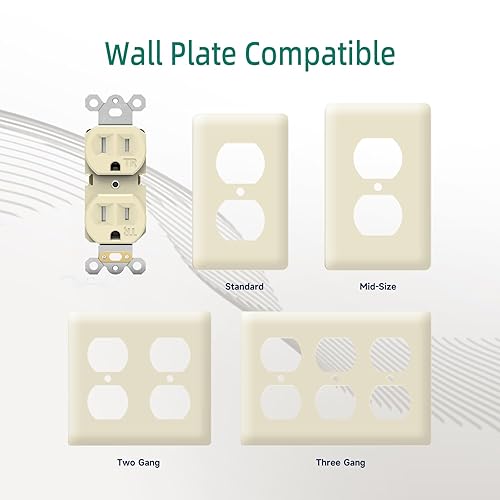 Miniatura 4 de Toma de corriente decorativa dúplex de 15 A, toma de pared eléctrica estándar, grado comercial, resistente a manipulaciones, 2 polos y 3 cables,