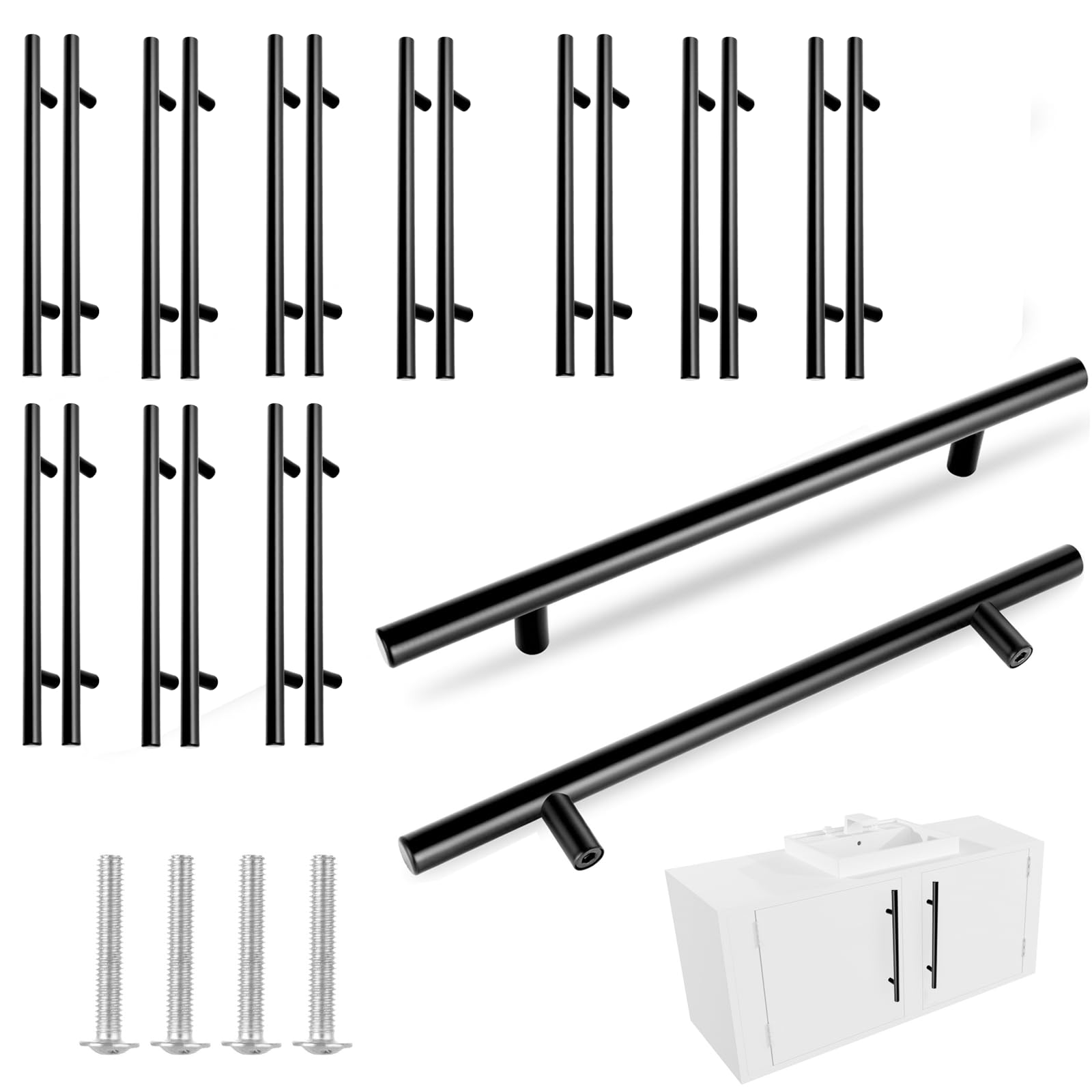 Mango negro mate para armario y cocina moderna, pack de 20 tiradores de 160 mm