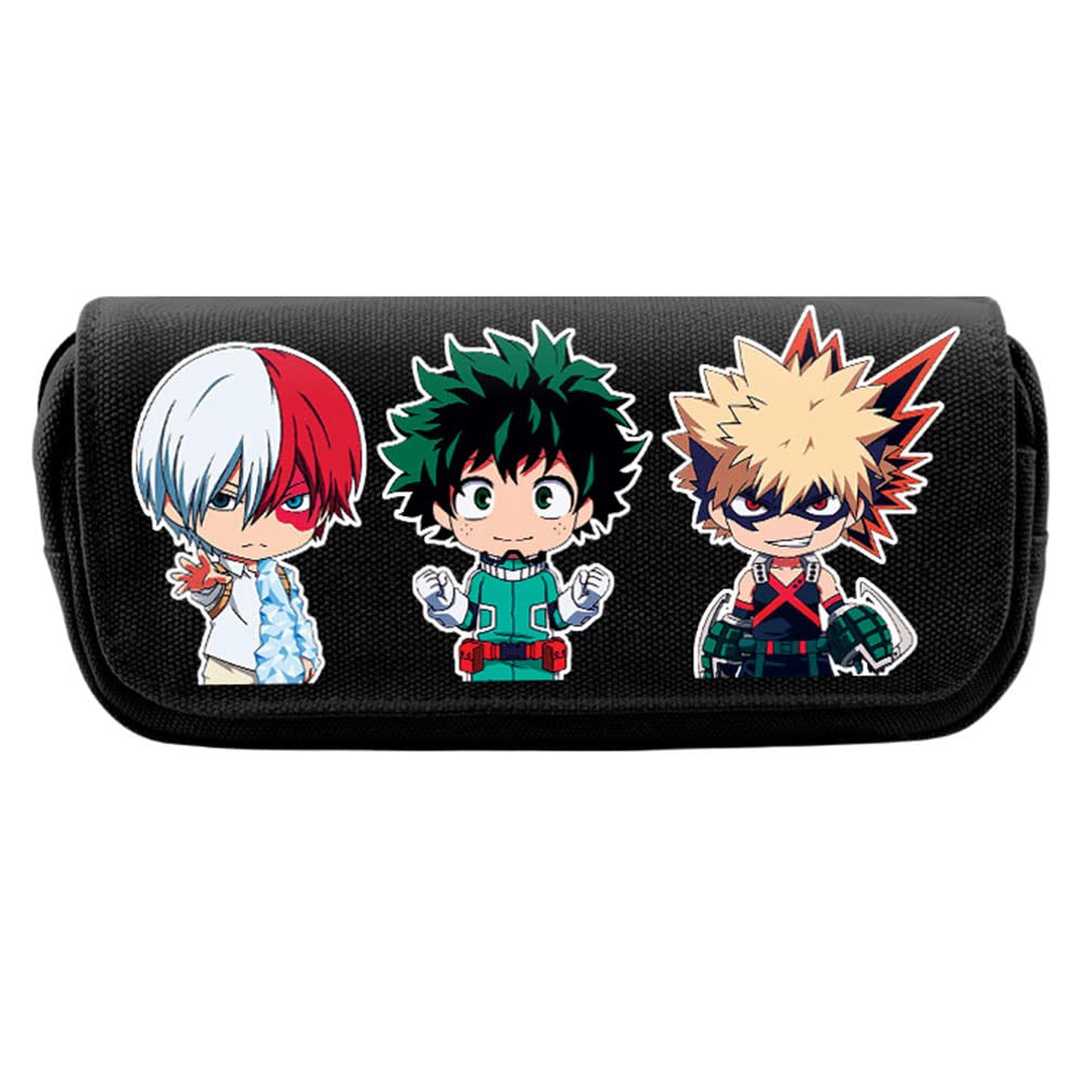 Zhongkaihua My Hero Academia Pencil Case Anime Midoriya Izuku/Todoroki Shouto Large Capacity Stationery Box Pencil Case Double Canvas Pen Pouch for Unisex Student Gift