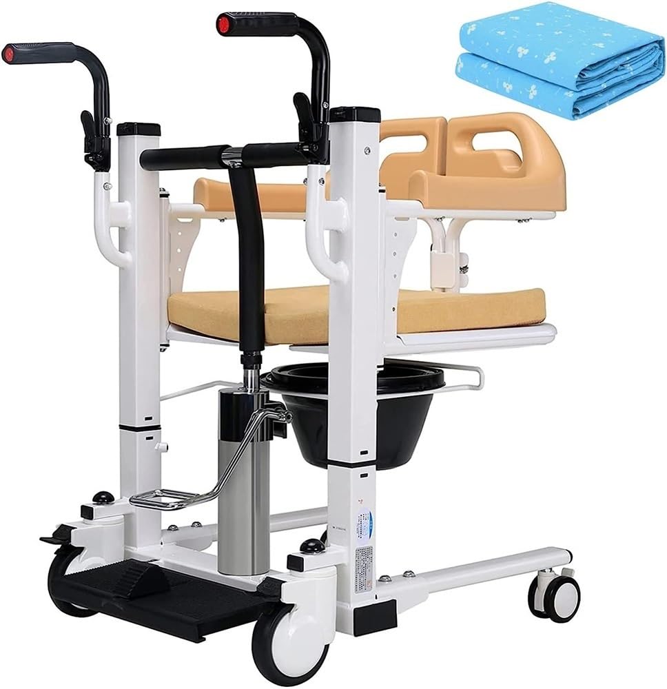 Silla de baño elevadora for pacientes paralíticos, con cojín suave y cuña Ajuste hidráulico multifuncional Altura de elevación del pie 180° Asiento dividido Rueda universal Ducha Silla de ruedas Carga