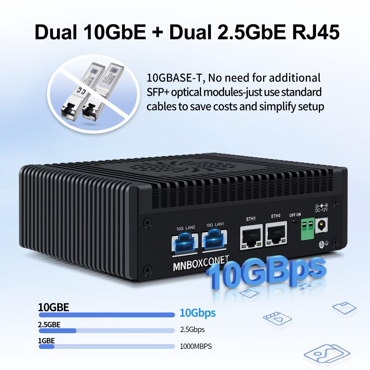 S7 Mini PC N150 2x10gbe RJ45, Firewall Appliance Micro Büro Hardware, DDR5 8GB RAM 128GB SSD, 2xi226V 2.5Gbit LAN, USB C, TF Card Slot, SPK/MIC, Unterstützung Router OS
