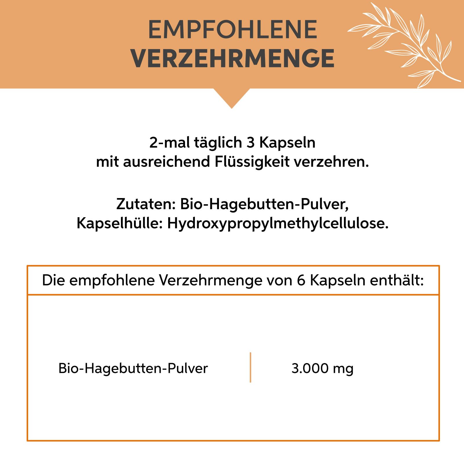 Bio Hagebutten Kapseln 1000 Stück | Hochdosiert 3000mg Tagesdosis | EU-Anbau in Premium Rohkost-Qualität Vegan | 100% rein ohne Zusätze (DE-ÖKO-007)