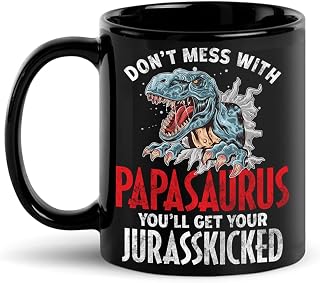 Vintage Papa Mugs, Don't Mess With Paparsaurus You'll Get Your Jurasskicked, Fathers Day Mug, Gifts For Dad From Daughter Son, Gifts For Husband, Grandfather, Grandpa Black Coffee Mug