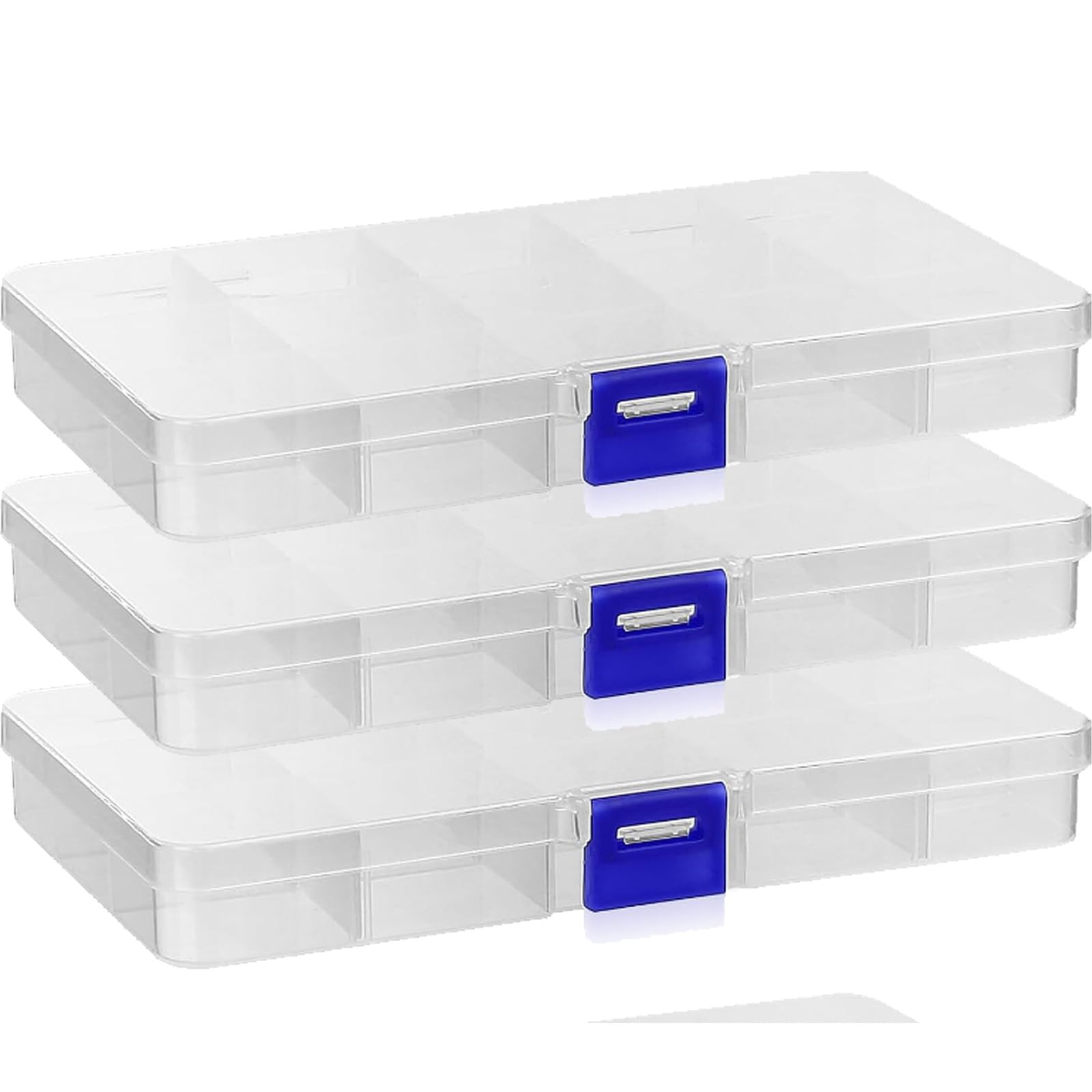 HAPPOW 3 Pack Craft Storage Boxes with Compartments, 15 Grids Adjustable Small Plastic Storage Box with Lid for Beads, Jewelry, Screws & Crafts Organization