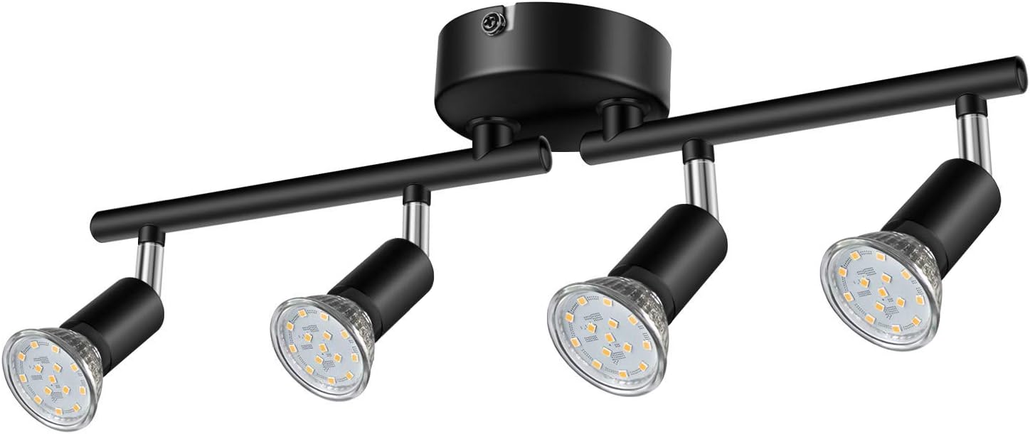 Reteck 4 Way LED Ceiling Light Rotatable for Kitchen, Living Room and Bedroom, Include 4XGU10 LED Bulbs (3.5W, 380LM, Warm White) Adjustable LED Ceiling Spotlight - Black Nickel [Energy Class A+]