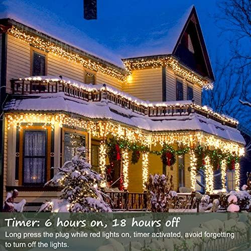 Heceltt Christmas Lights Outdoor Decorations, Warm White Icicle Light 40m 1280 LED 8 Modes Mains Powered, Clear Wire Outdoor Waterproof Fairy String Light with Timer Memory for Roof Window Party Decor