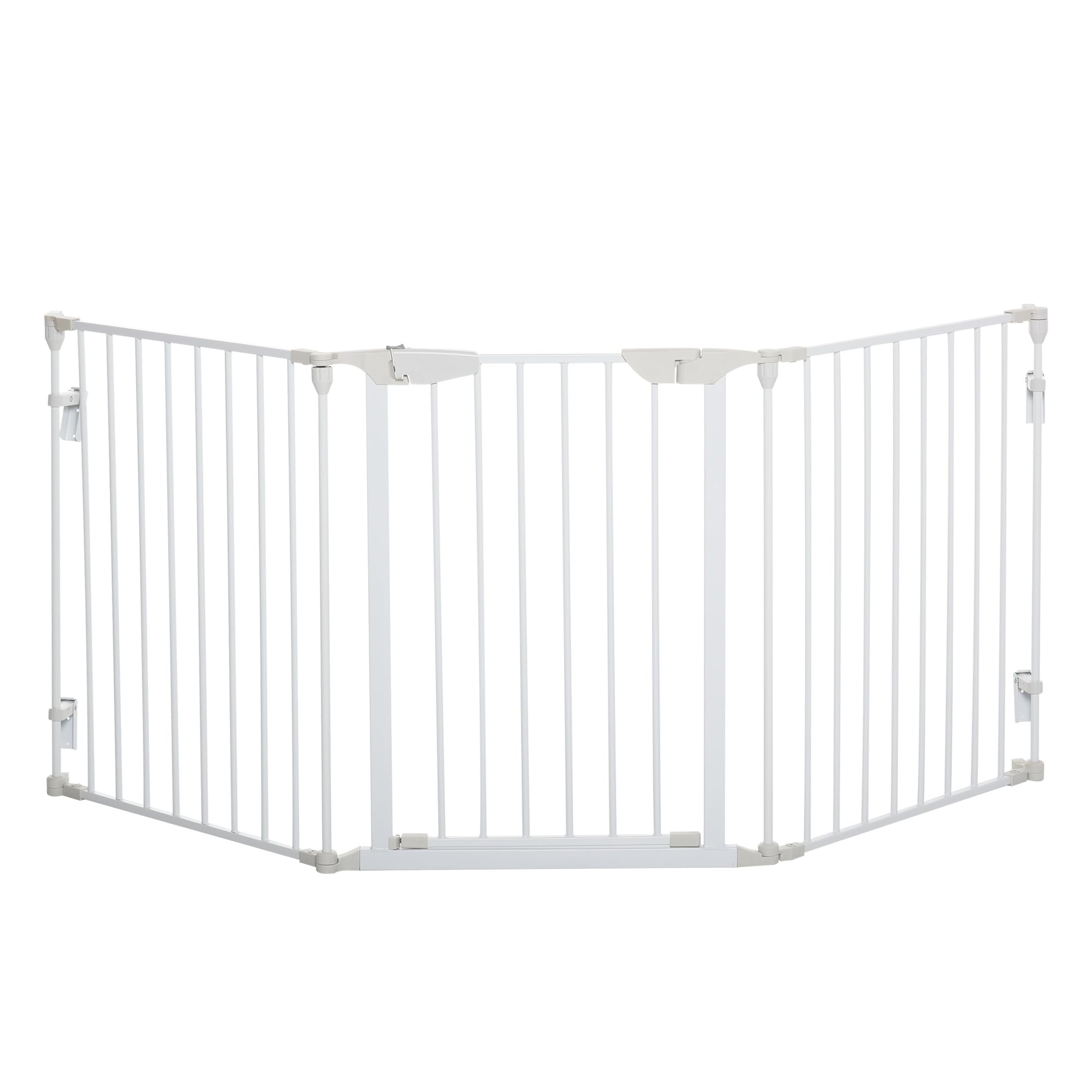 PawHut Pet Safety Gate Metal Fence 3 Panels Automatic Closing Door White | Playpen Fireplace, Foldable, Stair Barrier, Room Divider, Fire Guard