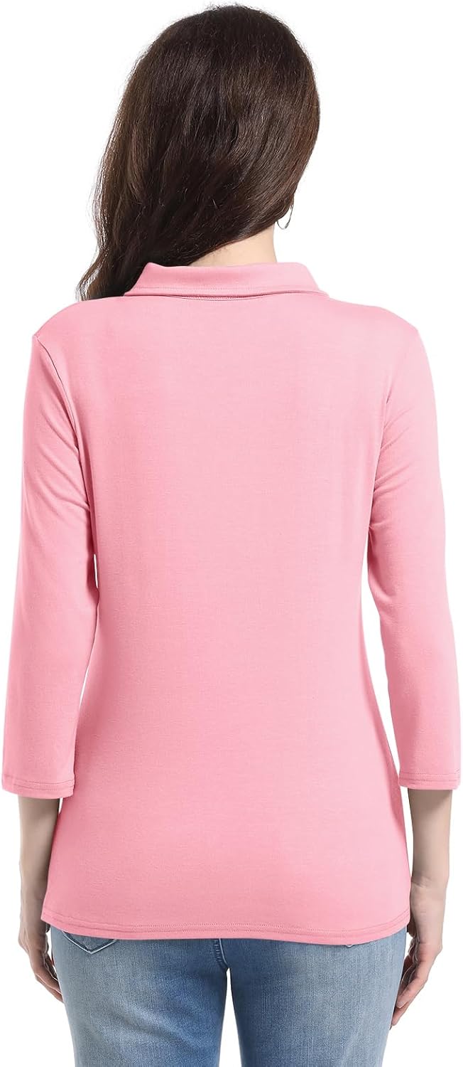 PGANDS Women's 3/4 Sleeve Polo Shirts V Neck Collared Button Basic Tops - Image 4