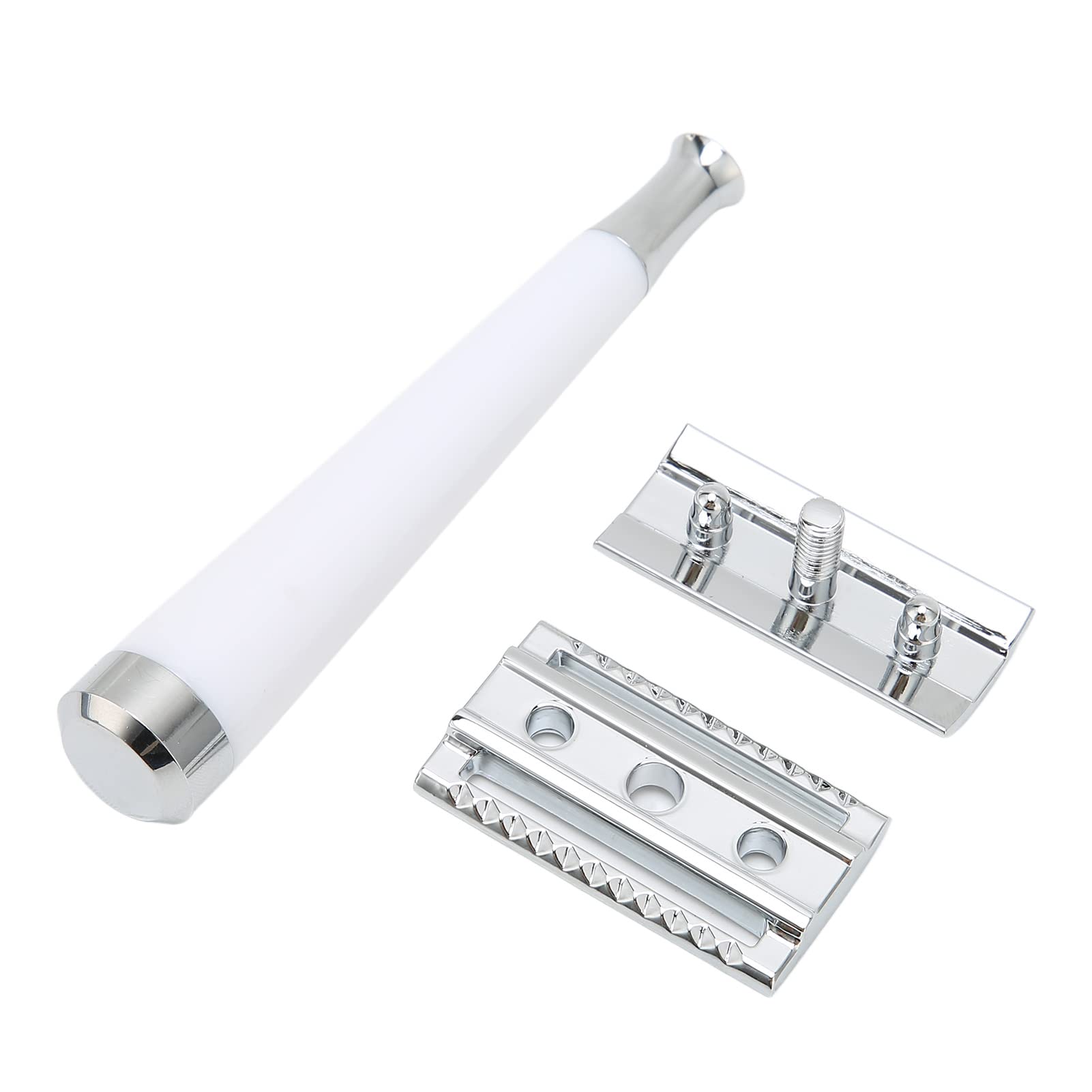 Brrnoo Rasoio di Sicurezza Manuale a Doppio Bordo con Manico Lungo Sostituibile (WHITE) | Resina in lega di zinco, lame sostituibili standard, uso nel salone di barbiere domestico, uso viso e corpo, compatibile