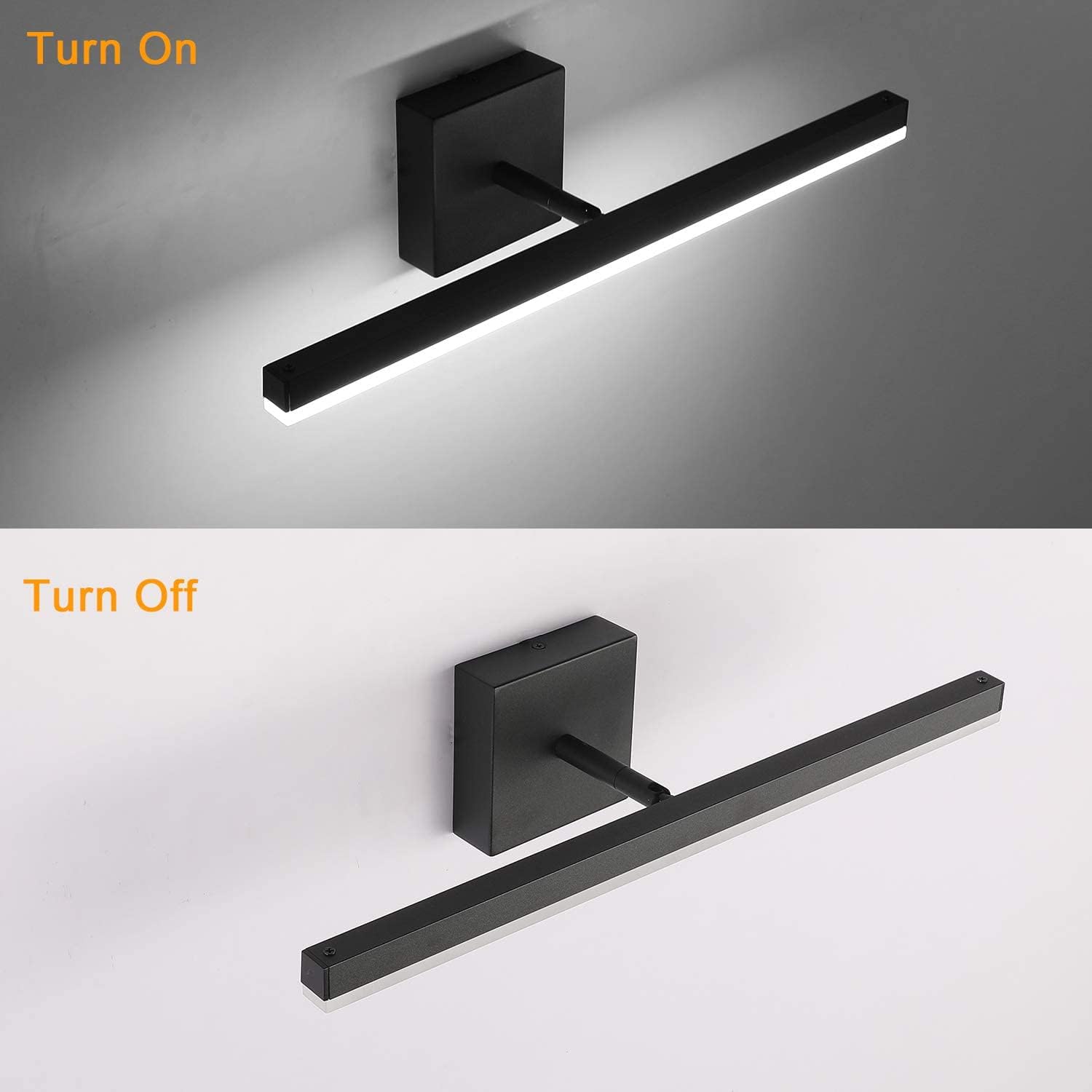 Combuh LED Bathroom Vanity Light IP44 20 Inch Lighting Angle Adjustable Wall Light 12W 6000K Mirror Lighting Fixture Indoor Black Wall Lamp Modern Cool White