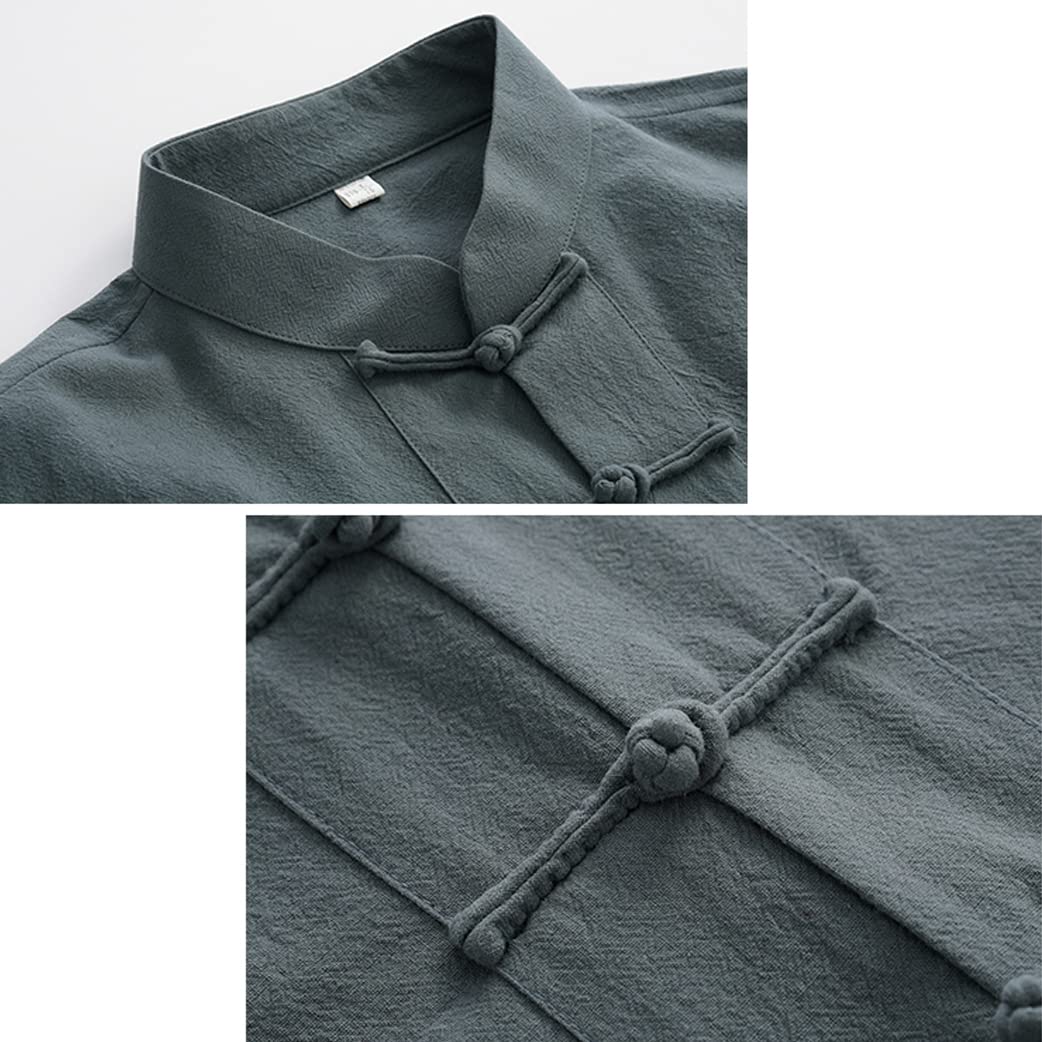 QPZK Baumwolle Leinen Tai Chi Uniform Kung Fu Anzug Chinesisch Traditionelle Kleidung Tang Anzug Herren Kampfkunst Jacke Atmungsaktiv Langarm Mantel Tops Zen Meditation Uniform, grün, L/XL