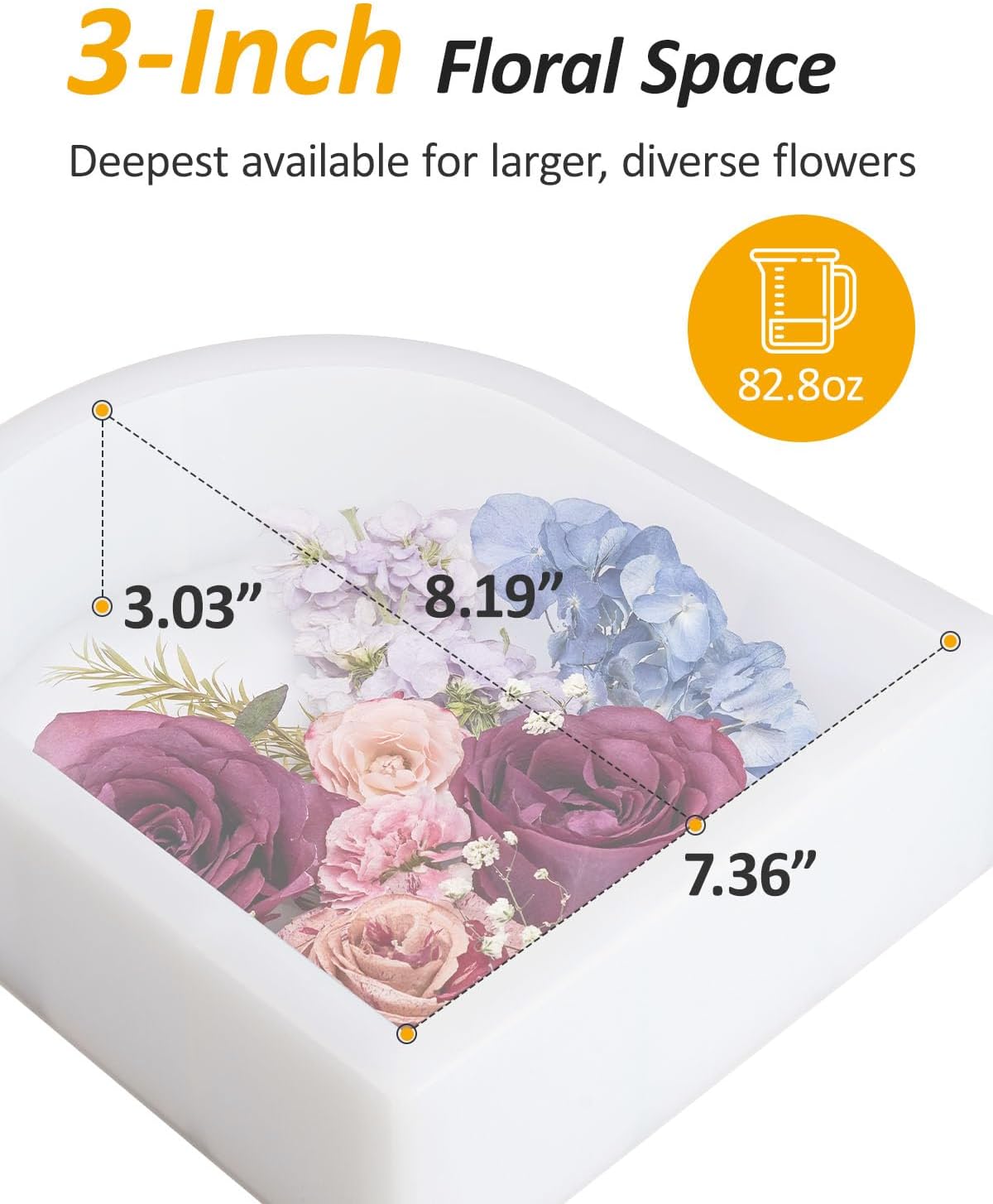 wisedry 3-Inch Extra Deep Silicone Resin Mold for Epoxy, Resin Casting Mold with Acrylic Support, Large Epoxy Mold for Dried Flower Preservation, Insects, Home Decors, DIY Art (8 x 7 inch)