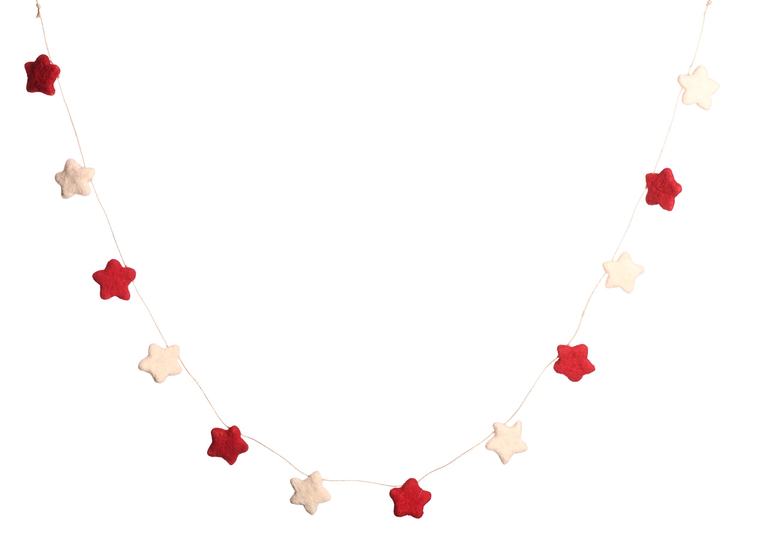 DeKulture Mini Star Garland – 100% Wool Felt, Handmade Red & White Holiday Banner for Christmas Tree, Nursery, Office or Party Décor – 48 Inches
